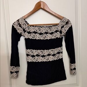 Intimissimi Black Top with Cream Lace Accents Small